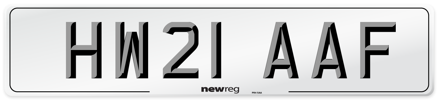 HW21 AAF Number Plate from New Reg